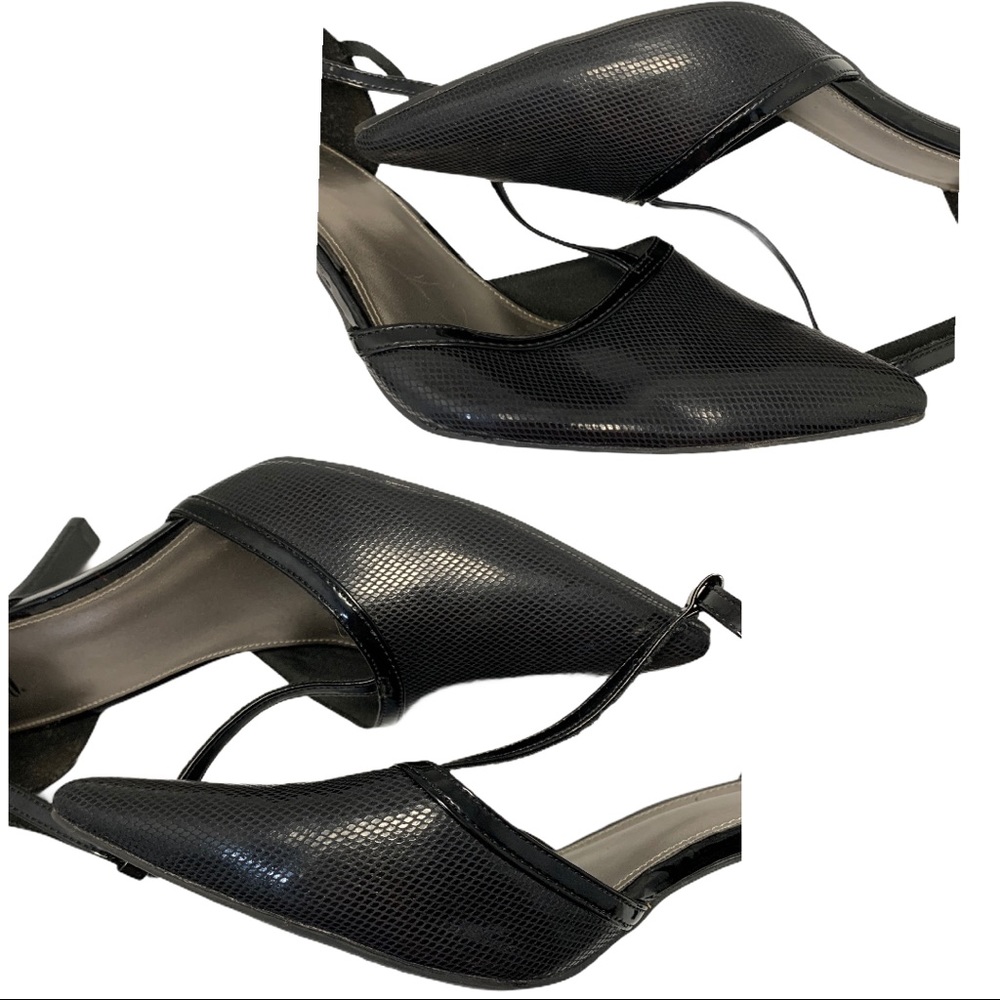 Fioni Black Pointy Toe T Strap Heels- Size 10 - Picture 11 of 14
